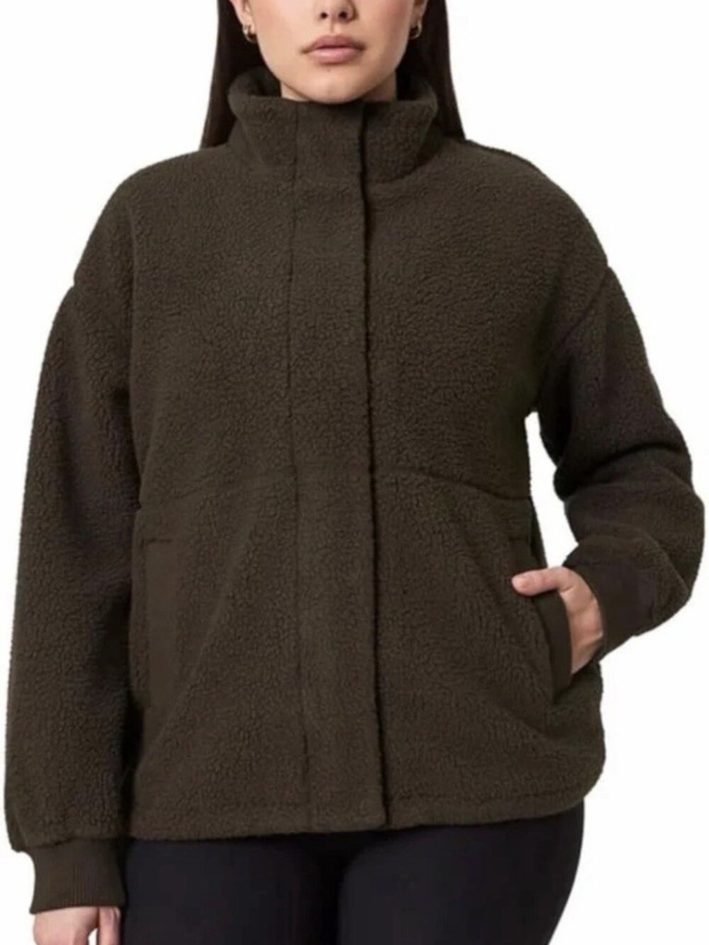 Mondetta Women's Sherpa Full Zip Short Fleece Jacket with Pockets NEW